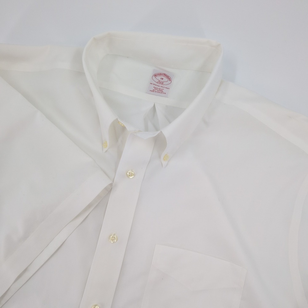 Brooks Brothers 346 Regular Fit Mens 18 Non-Iron Short Sleeve White Shirt
